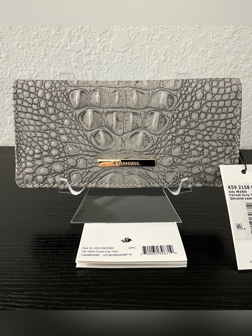 Brahmin Ady FAIREST GREY TETRA Genuine Leather Slim Wallet NWT